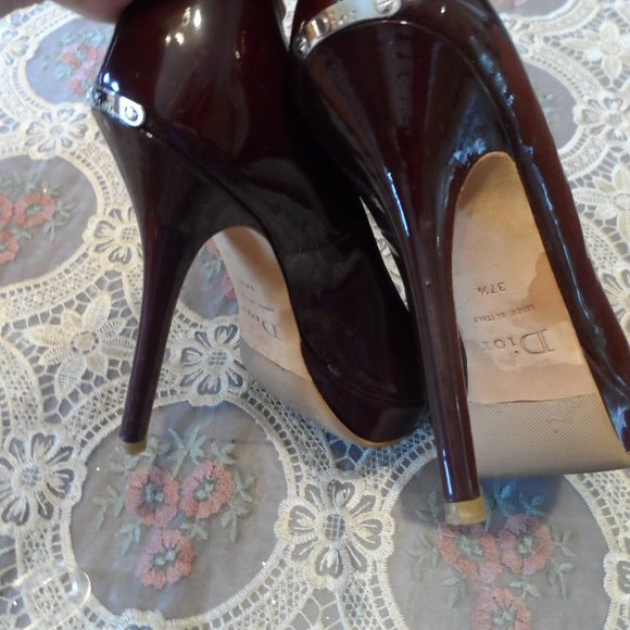 Christian Dior Dark Burgundy Patent Leather Peep Toe Pumps Size 7.5M - Picture 13 of 15